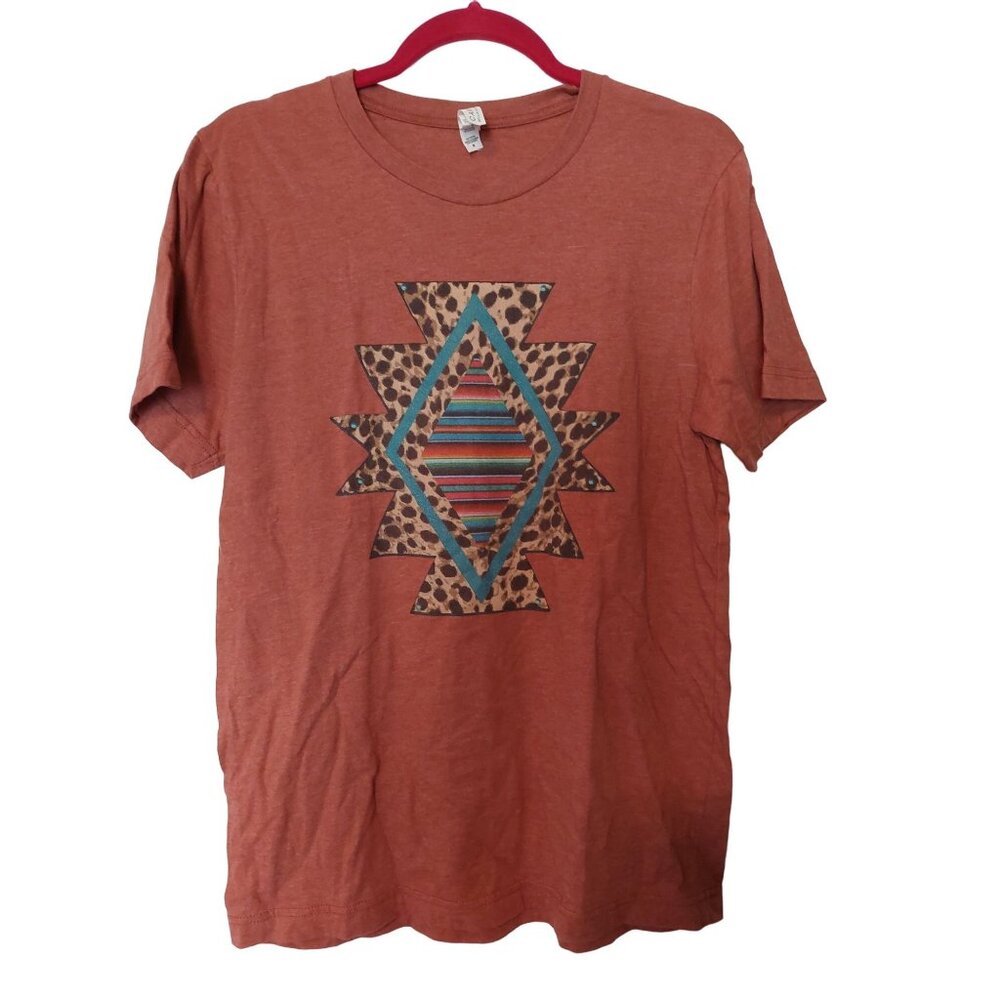 Rust-Orange Graphic T-Shirt With Tribal Print Design In Medium By Bella+Canvas